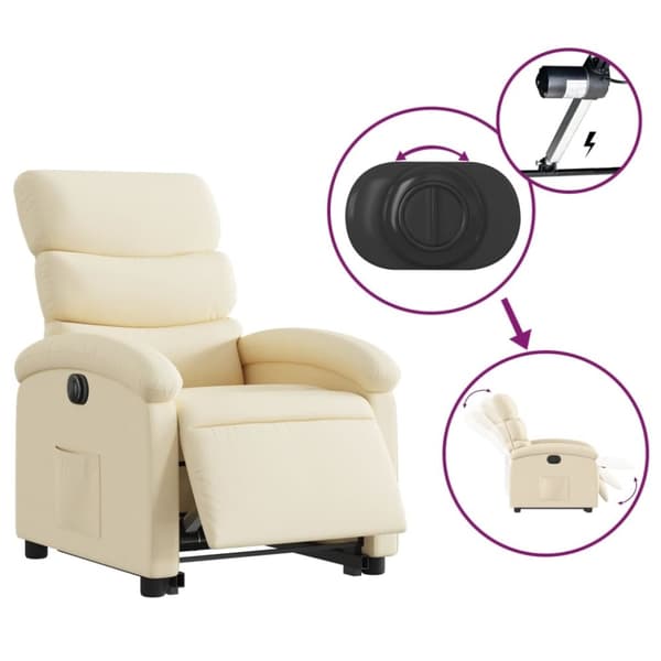 vidaXL Elektrisk reclinerfåtölj med uppresningshjälp gräddvit tyg