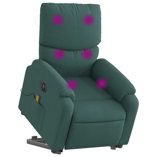 vidaXL Elektrisk massagefåtölj med uppresningshjälp mörkgrön tyg