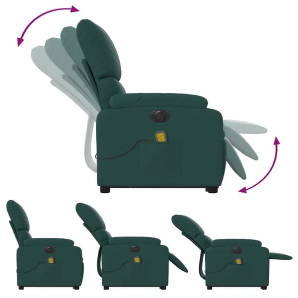vidaXL Elektrisk massagefåtölj med uppresningshjälp mörkgrön tyg