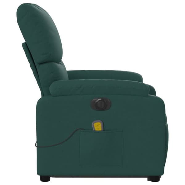 vidaXL Elektrisk massagefåtölj med uppresningshjälp mörkgrön tyg
