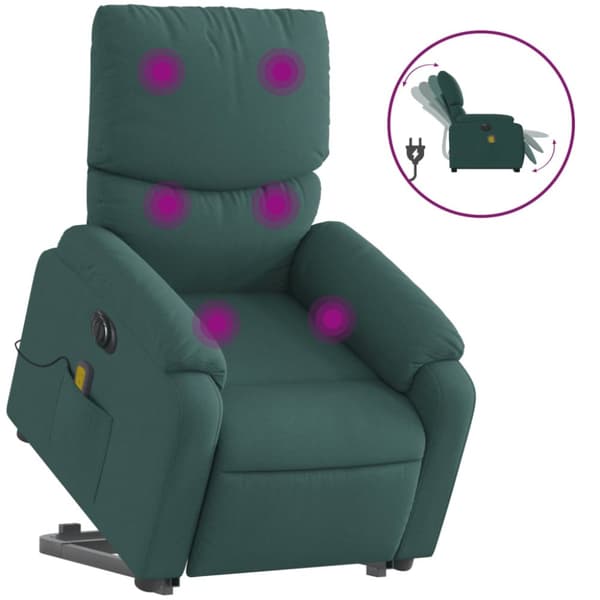 vidaXL Elektrisk massagefåtölj med uppresningshjälp mörkgrön tyg