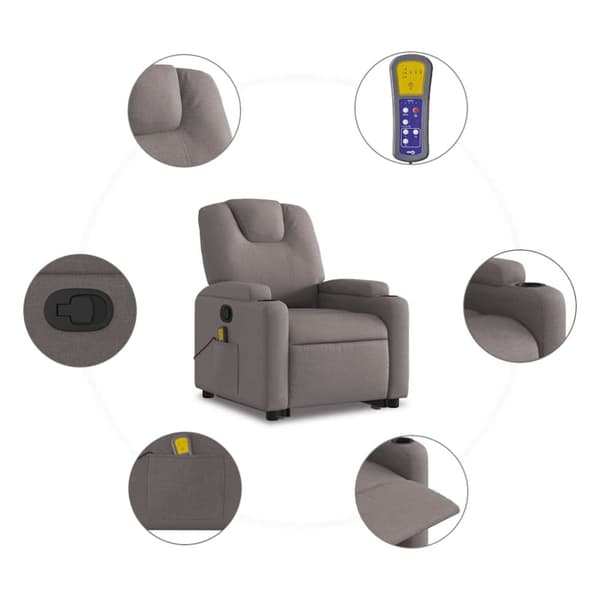vidaXL Massagefåtölj med uppresningshjälp taupe tyg