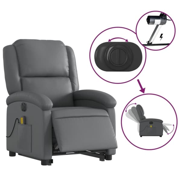 vidaXL Massagefåtölj med uppresningshjälp grå konstläder