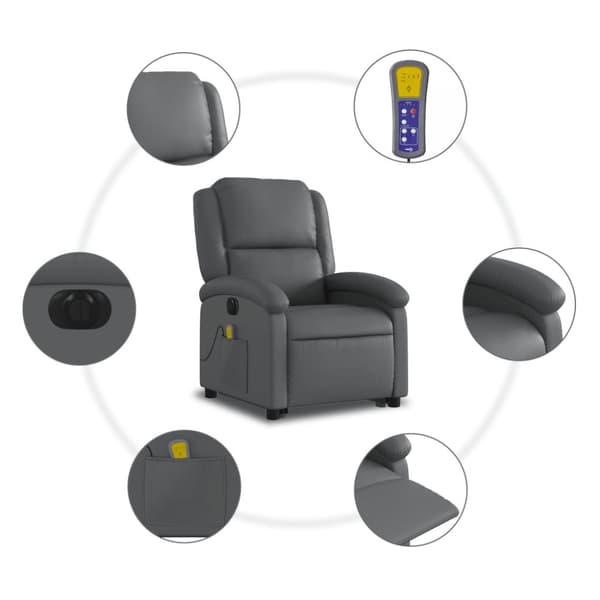 vidaXL Massagefåtölj med uppresningshjälp grå konstläder