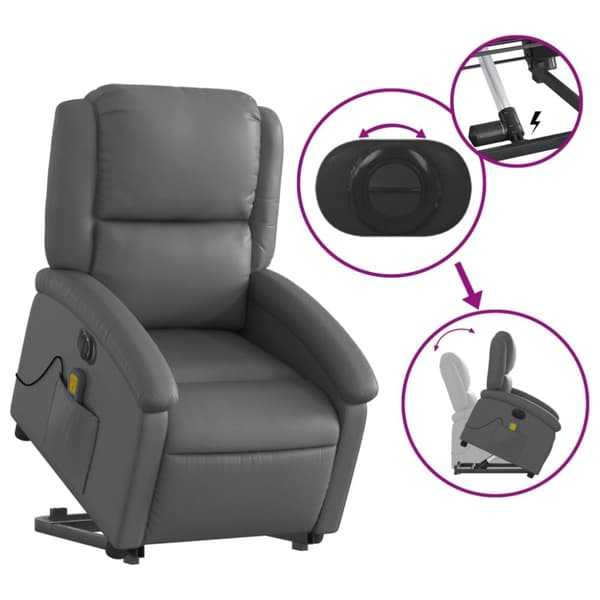vidaXL Massagefåtölj med uppresningshjälp grå konstläder