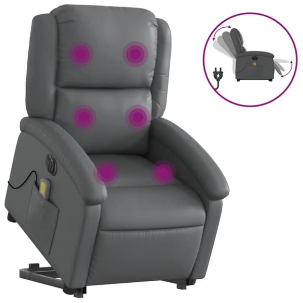 vidaXL Massagefåtölj med uppresningshjälp grå konstläder