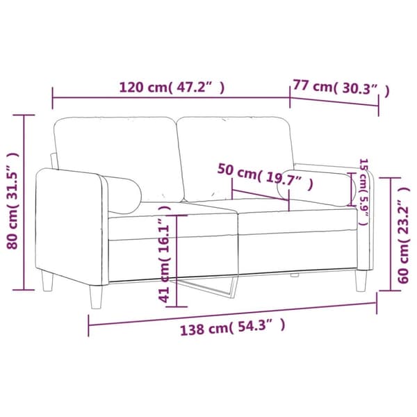 vidaXL 2-sitssoffa med prydnadskuddar vinröd 120 cm sammet