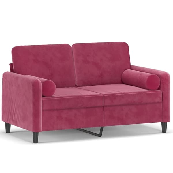 vidaXL 2-sitssoffa med prydnadskuddar vinröd 120 cm sammet