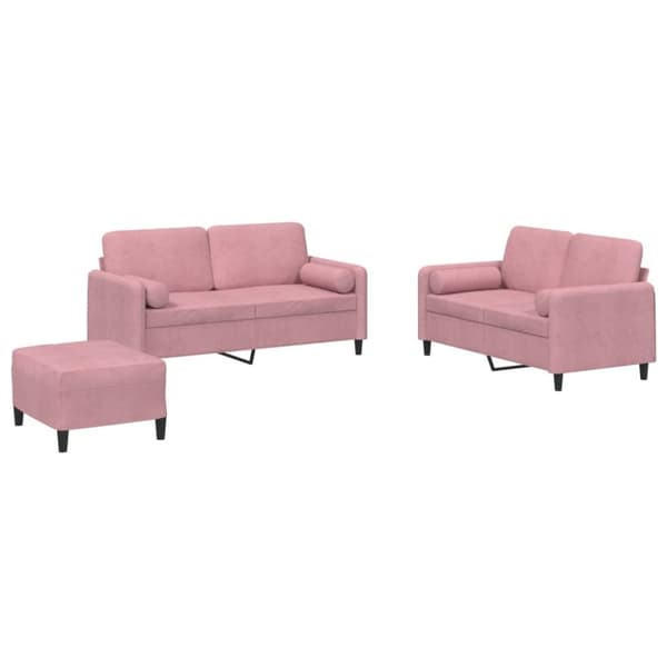vidaXL sofasæt 3 dele med puder velour lyserød