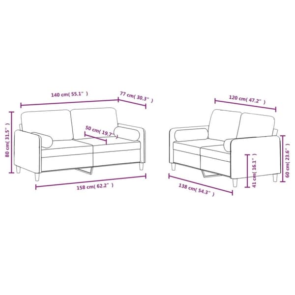 vidaXL sofasæt 2 dele med puder velour mørkegrå