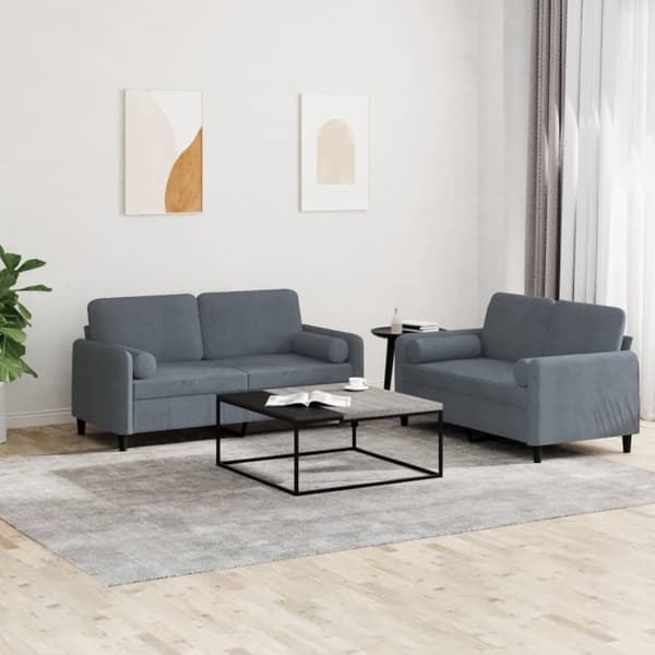 vidaXL sofasæt 2 dele med puder velour mørkegrå