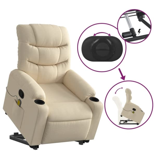 vidaXL Massagefåtölj med uppresningshjälp gräddvit tyg