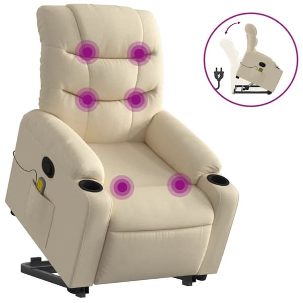 vidaXL Massagefåtölj med uppresningshjälp gräddvit tyg
