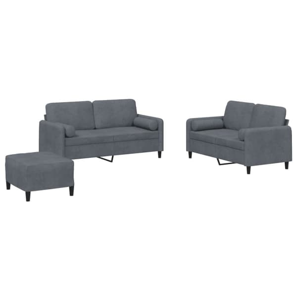 vidaXL sofasæt 3 dele med puder velour mørkegrå