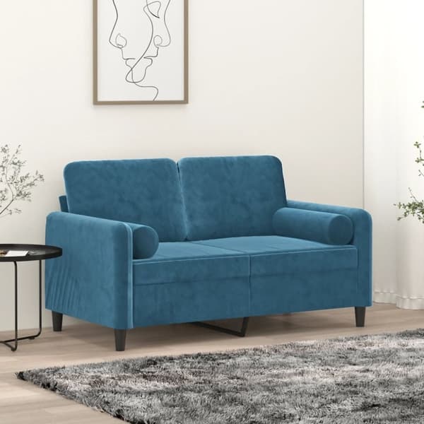 vidaXL 2-personers sofa med pyntepuder 120 cm velour blå