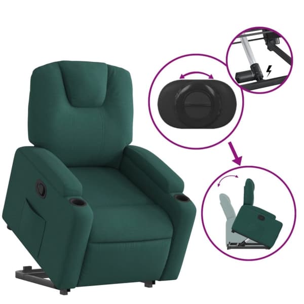 vidaXL Reclinerfåtölj med uppresningshjälp mörkgrön tyg