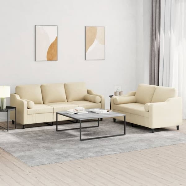 vidaXL sofasæt 2 dele med puder stof cremefarvet