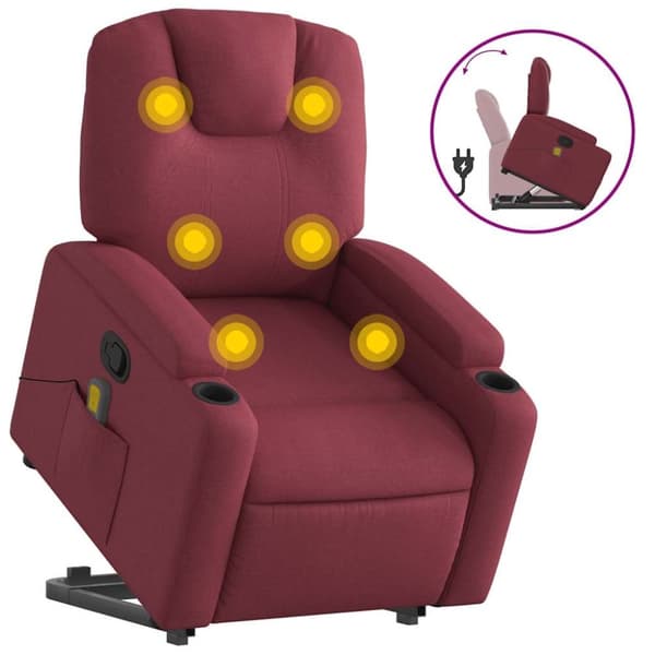 vidaXL Massagefåtölj med uppresningshjälp vinröd tyg