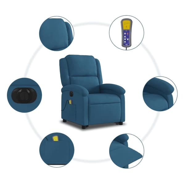 vidaXL Elektrisk massagefåtölj med uppresningshjälp blå sammet