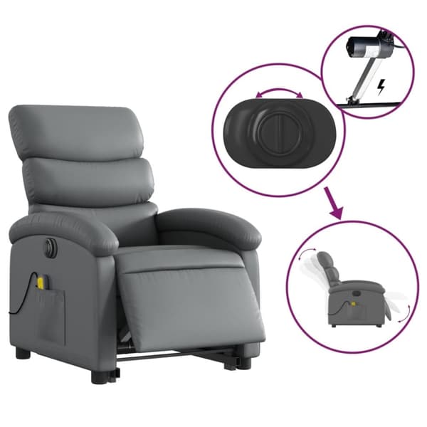 vidaXL massagestol med løftefunktion kunstlæder grå
