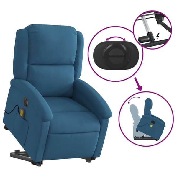 vidaXL massagestol med løftefunktion velour blå