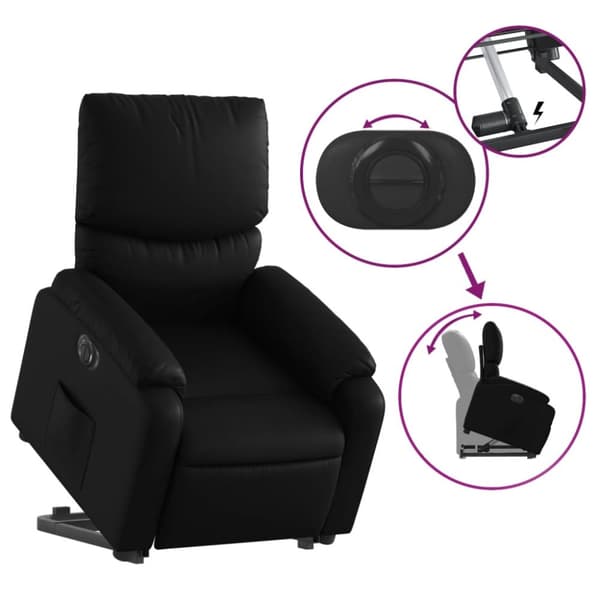 vidaXL Reclinerfåtölj med uppresningshjälp svart konstläder