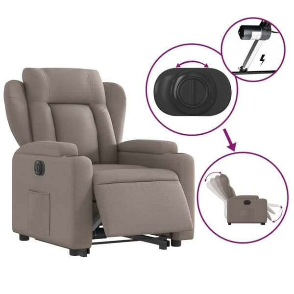 vidaXL Elektrisk reclinerfåtölj med uppresningshjälp taupe tyg