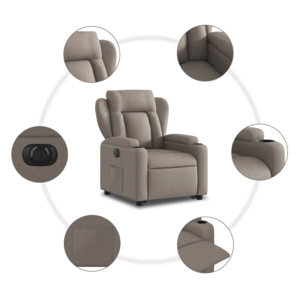 vidaXL Elektrisk reclinerfåtölj med uppresningshjälp taupe tyg