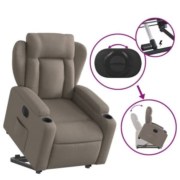 vidaXL Elektrisk reclinerfåtölj med uppresningshjälp taupe tyg