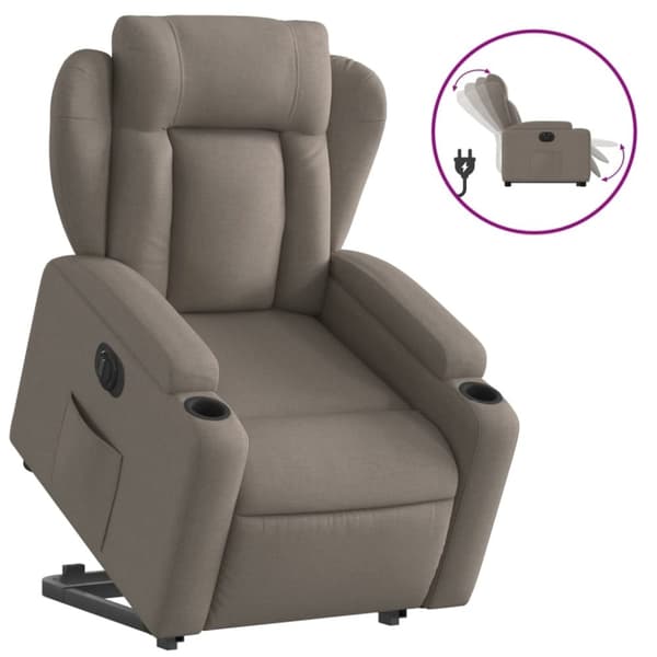 vidaXL Elektrisk reclinerfåtölj med uppresningshjälp taupe tyg