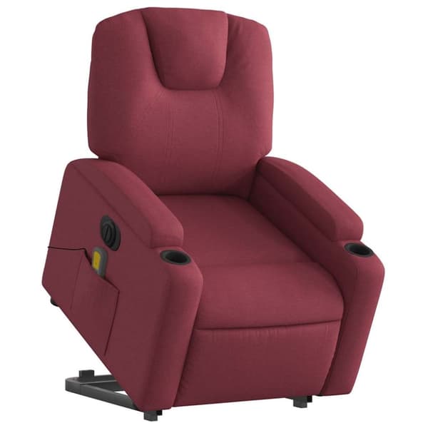 vidaXL Elektrisk massagefåtölj med uppresningshjälp vinröd tyg