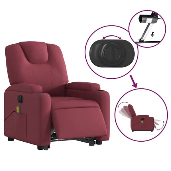 vidaXL Elektrisk massagefåtölj med uppresningshjälp vinröd tyg