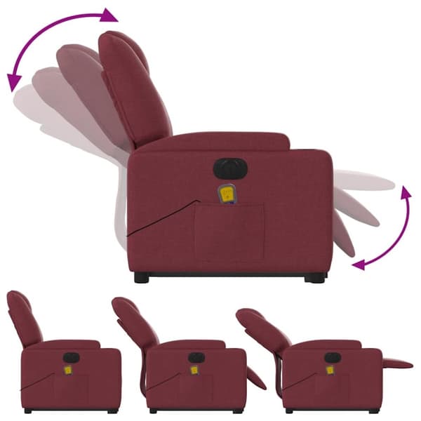 vidaXL Elektrisk massagefåtölj med uppresningshjälp vinröd tyg