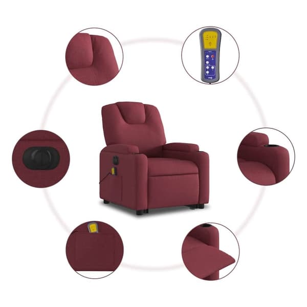 vidaXL Elektrisk massagefåtölj med uppresningshjälp vinröd tyg