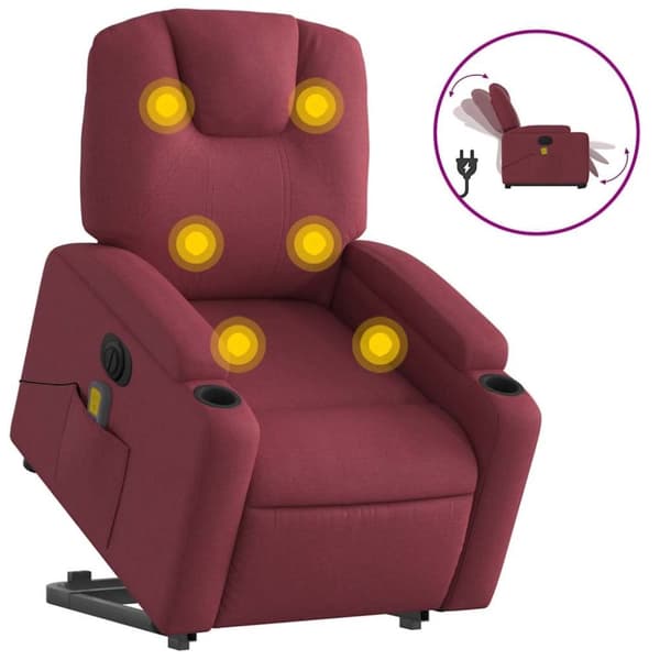 vidaXL Elektrisk massagefåtölj med uppresningshjälp vinröd tyg