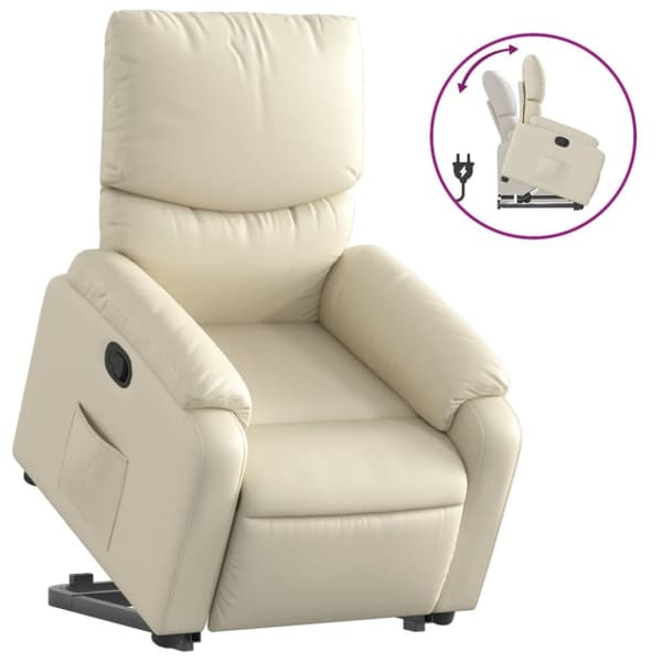 vidaXL Reclinerfåtölj med uppresningshjälp gräddvit konstläder
