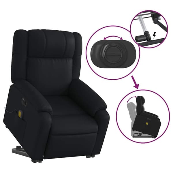 vidaXL Massagefåtölj med uppresningshjälp svart konstläder