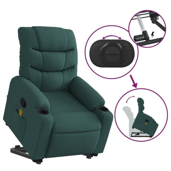 vidaXL Massagefåtölj med uppresningshjälp mörkgrön tyg