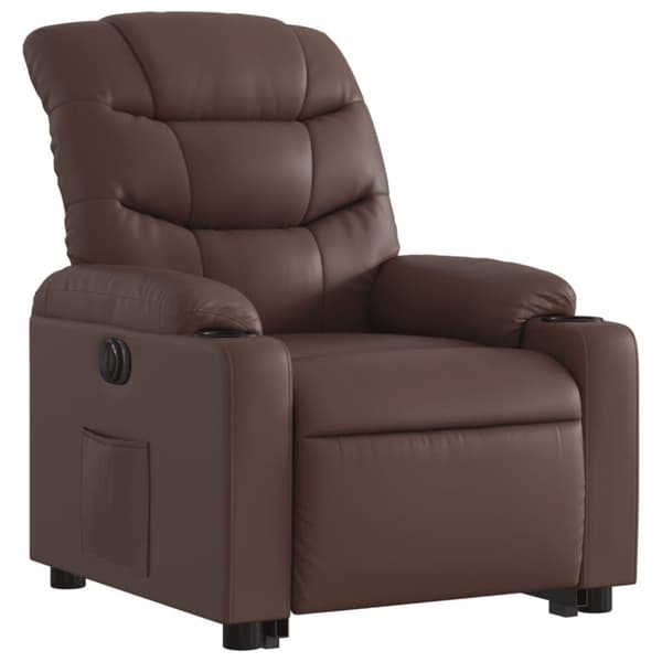 vidaXL Reclinerfåtölj med uppresningshjälp brun konstläder