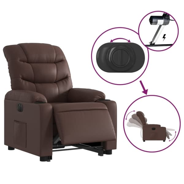 vidaXL Reclinerfåtölj med uppresningshjälp brun konstläder