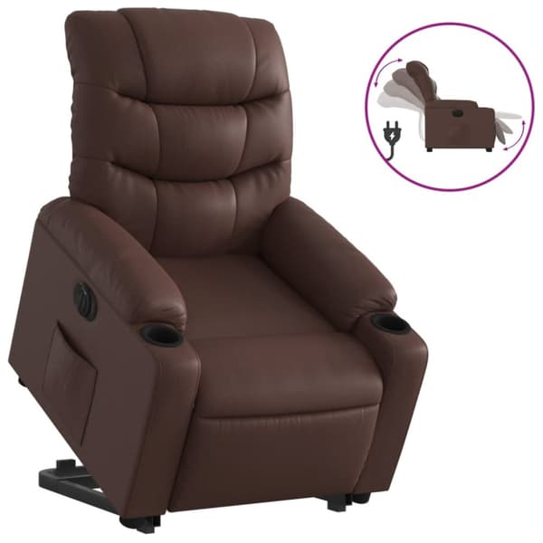 vidaXL Reclinerfåtölj med uppresningshjälp brun konstläder