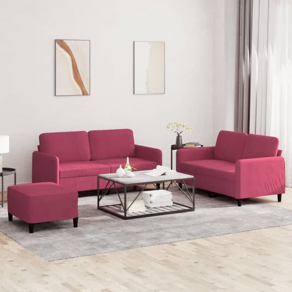vidaXL sofasæt 3 dele velour vinrød