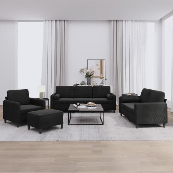 vidaXL sofasæt 4 dele med puder velour sort