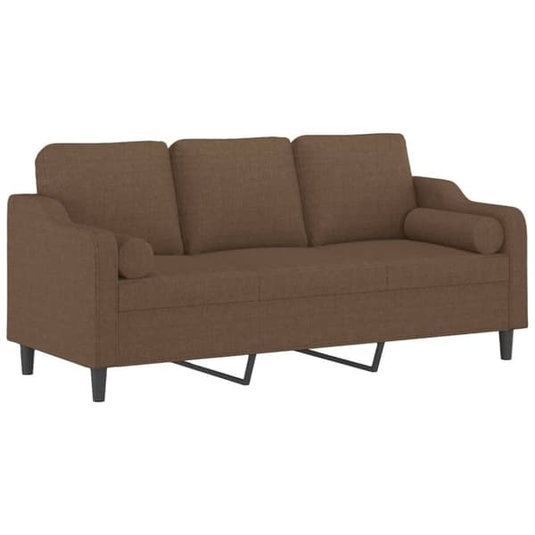 vidaXL 3-sitssoffa med prydnadskuddar brun 180 cm tyg
