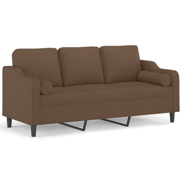 vidaXL 3-sitssoffa med prydnadskuddar brun 180 cm tyg