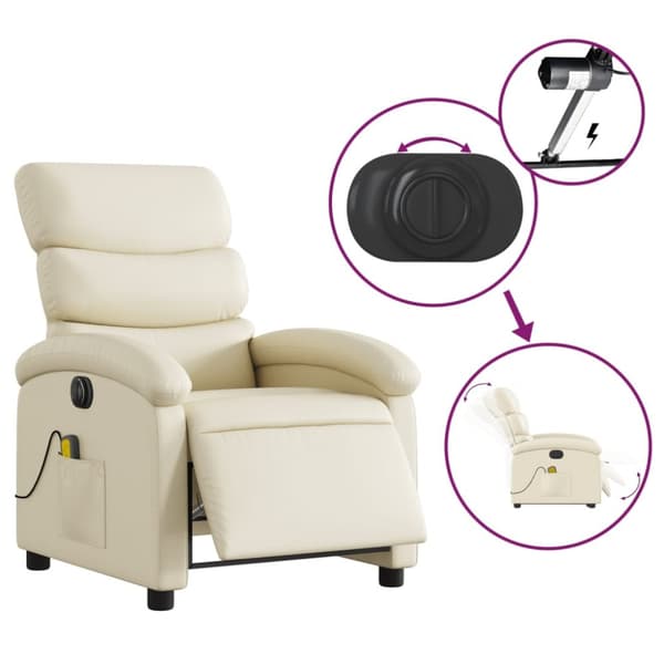 vidaXL Elektrisk massagefåtölj gräddvit konstläder