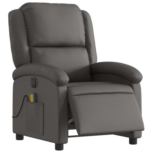 vidaXL Elektrisk massagefåtölj grå äkta läder