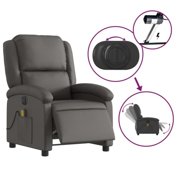 vidaXL Elektrisk massagefåtölj grå äkta läder