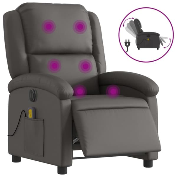 vidaXL Elektrisk massagefåtölj grå äkta läder