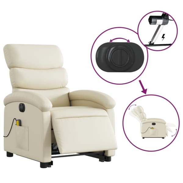 vidaXL Massagefåtölj med uppresningshjälp gräddvit konstläder